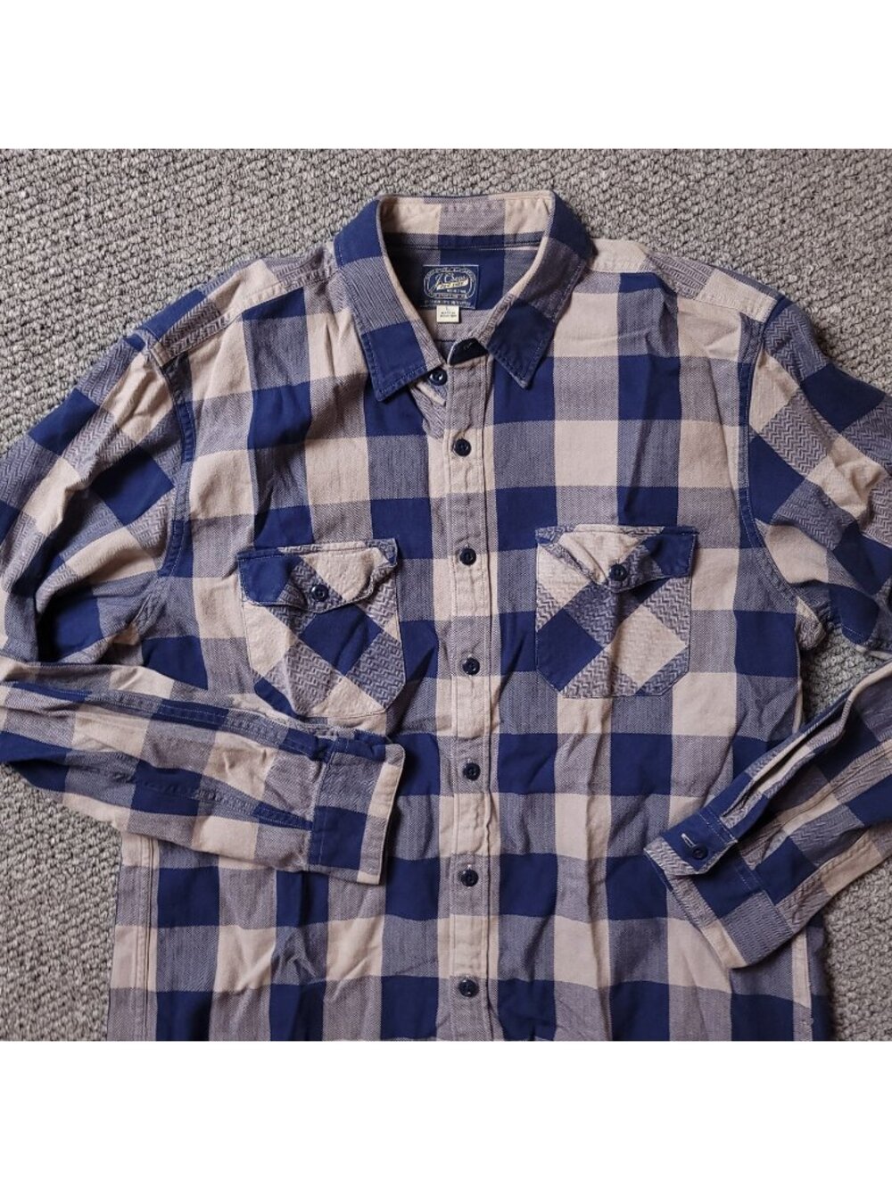J. Crew Sportsmens Shirt Mens L Large Plaid Button Cotton Long Sleeve Blue